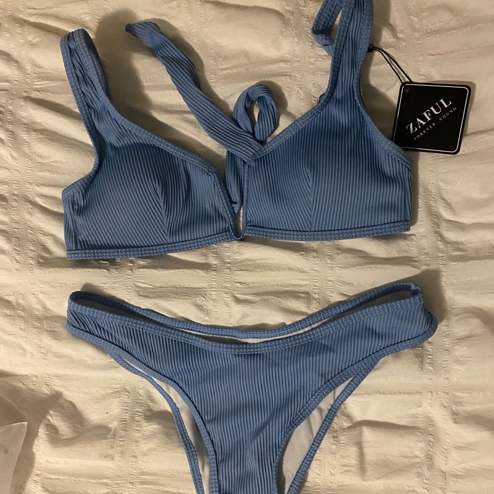 zaful light blue two piece swim suit